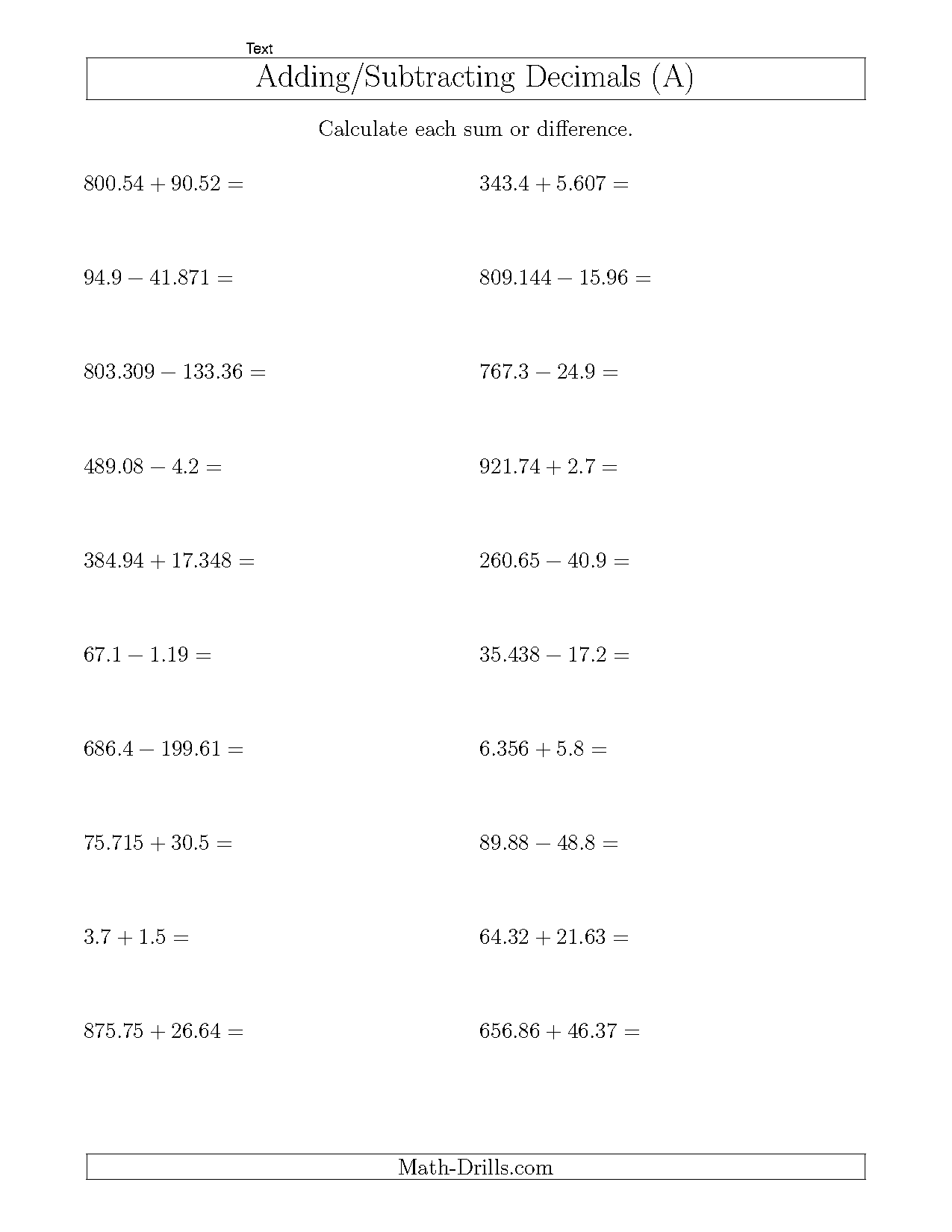 adding and subtracting thousands worksheet