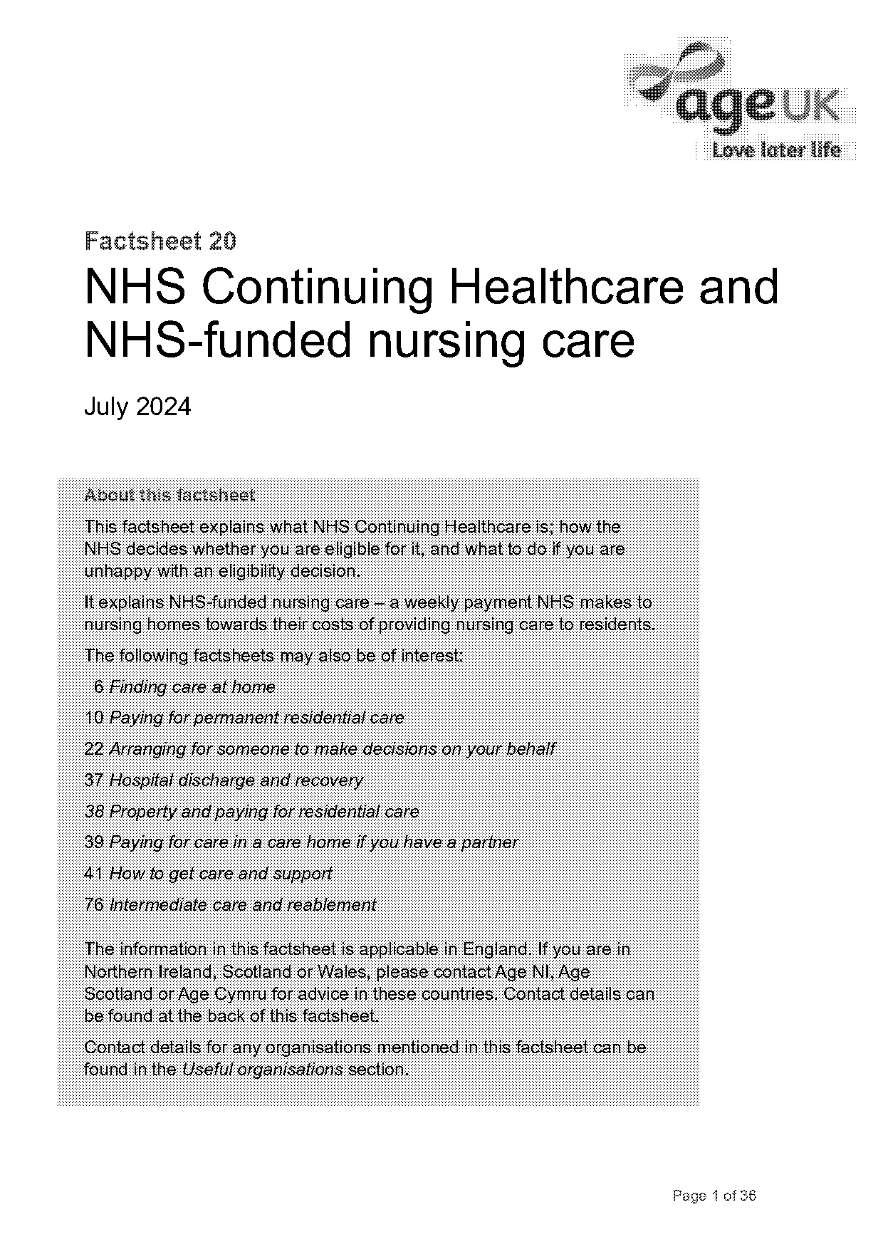 nhs continuing care checklist pdf