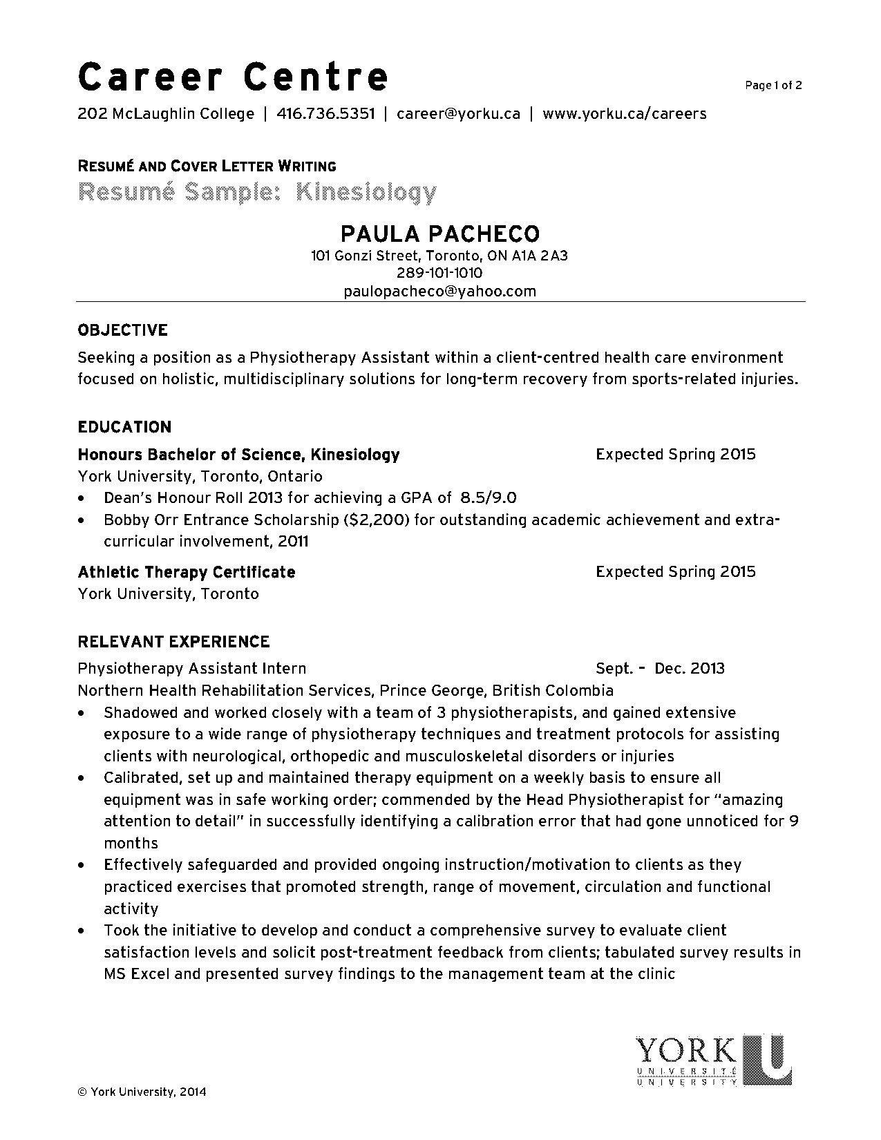 entry level kinesiology resume