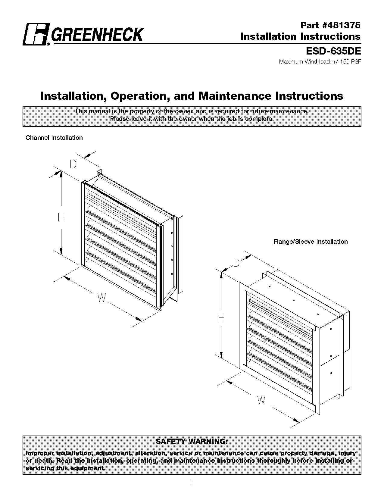 greenheck louver installation instructions