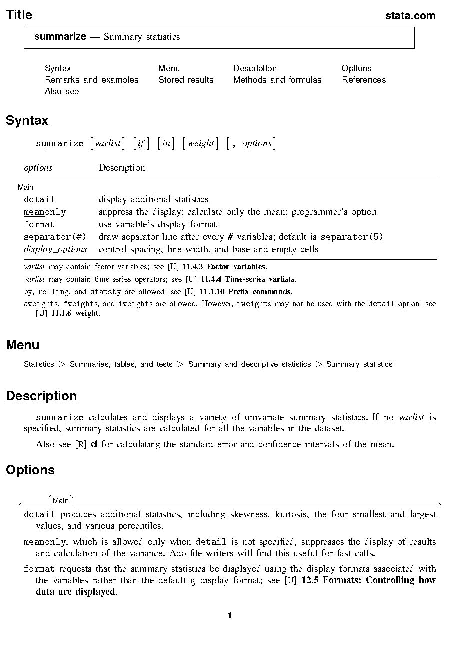 values used to summarize the information in a sample definition