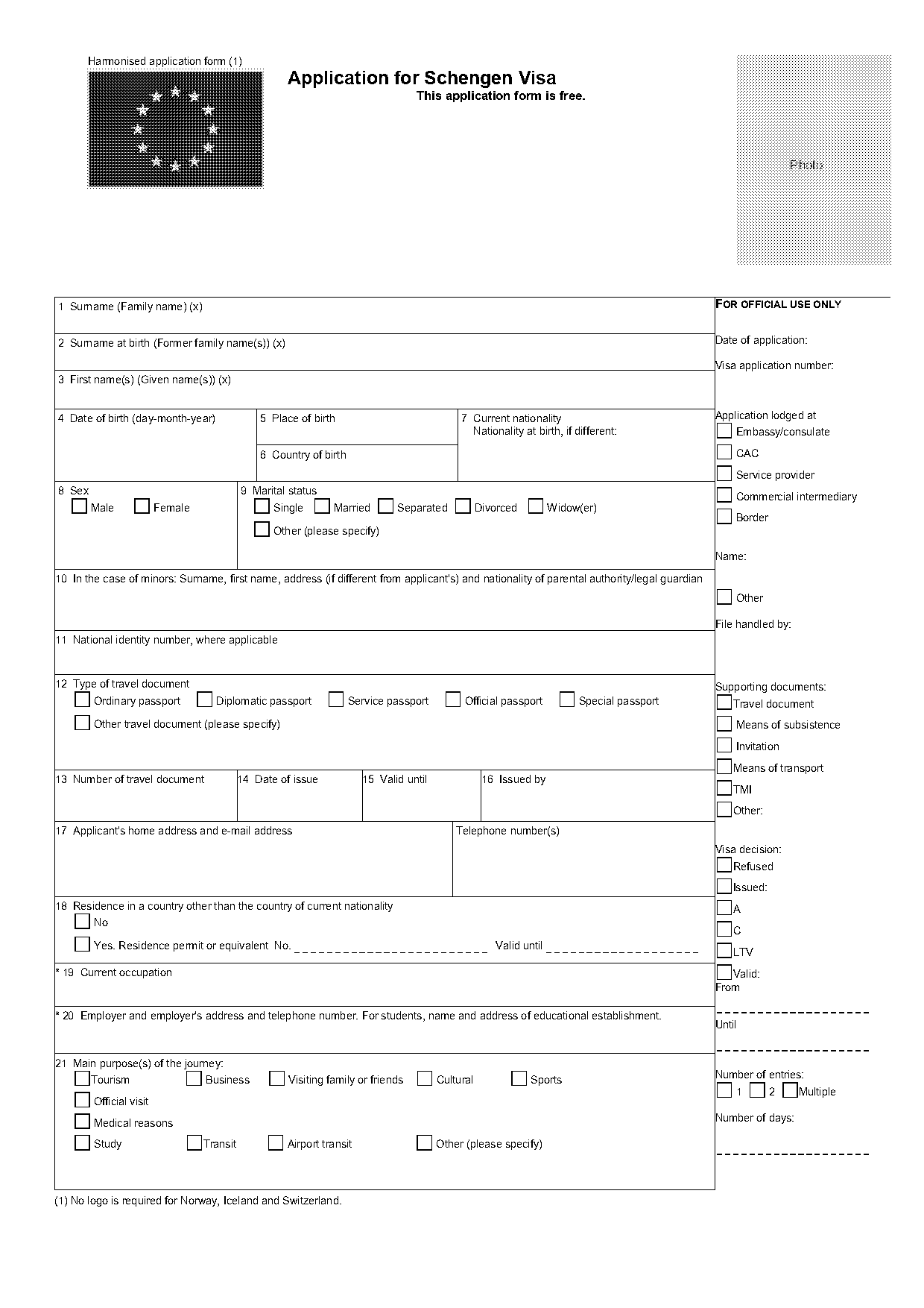 free visa application form for canada