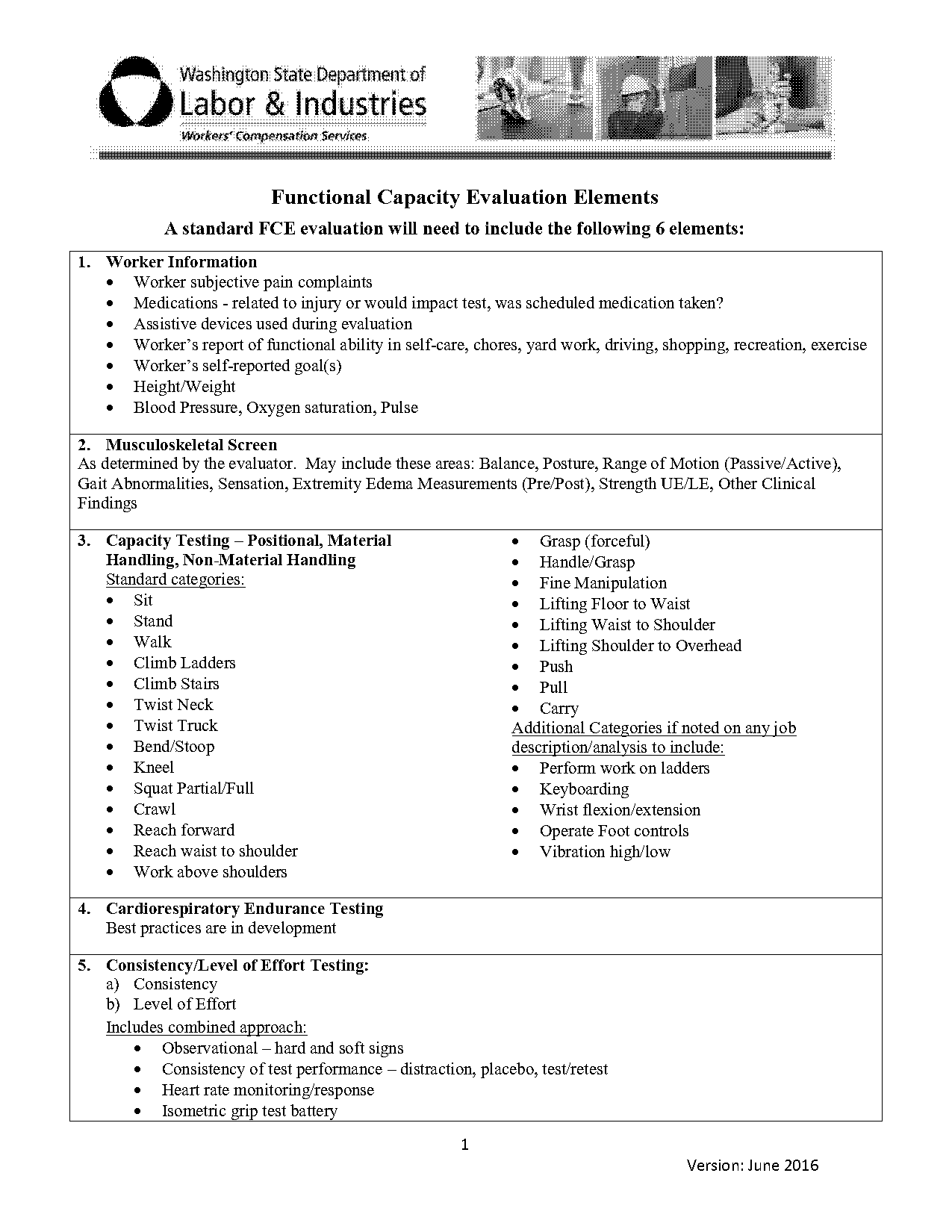 functional capacity evaluation template