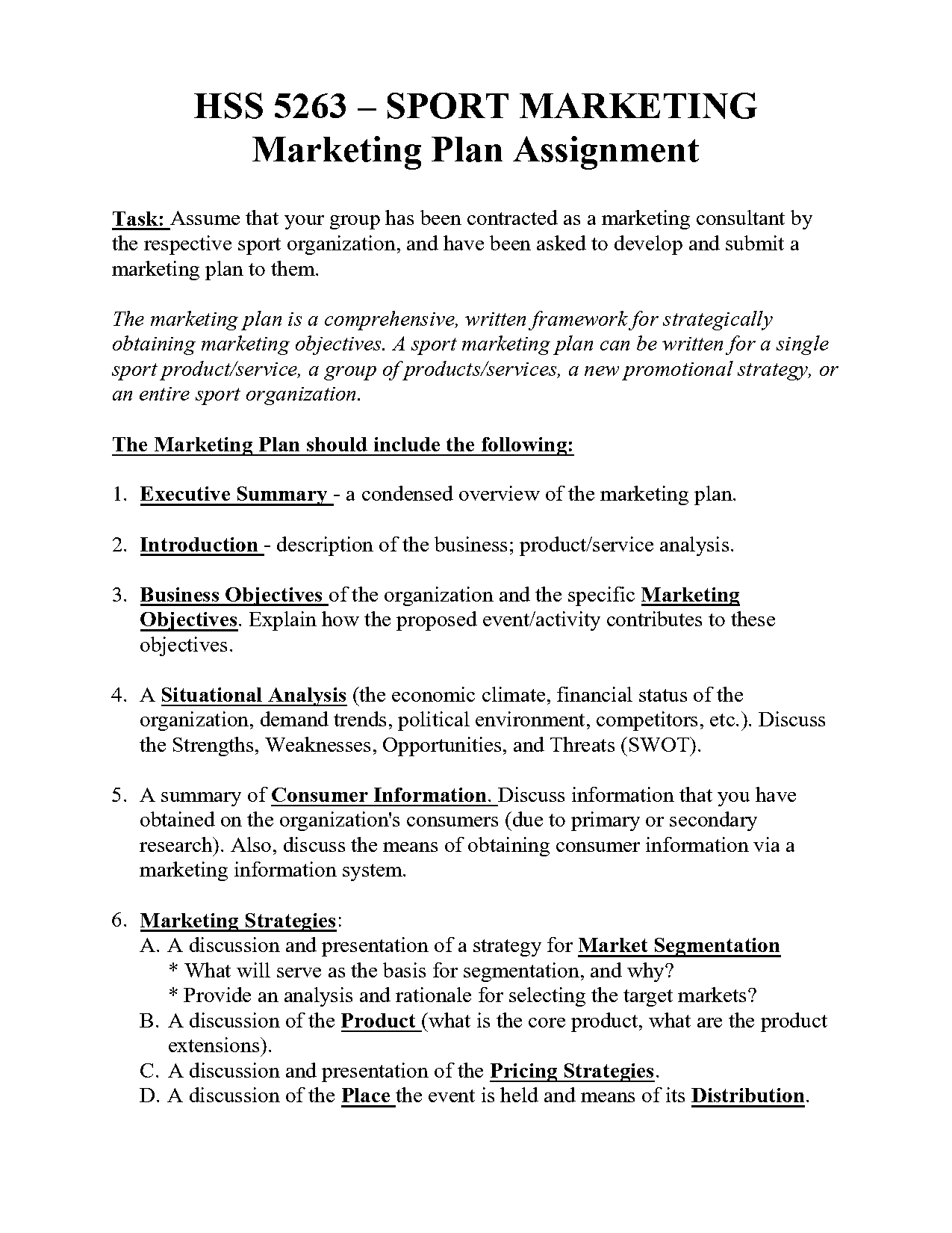 marketing plan class assignment