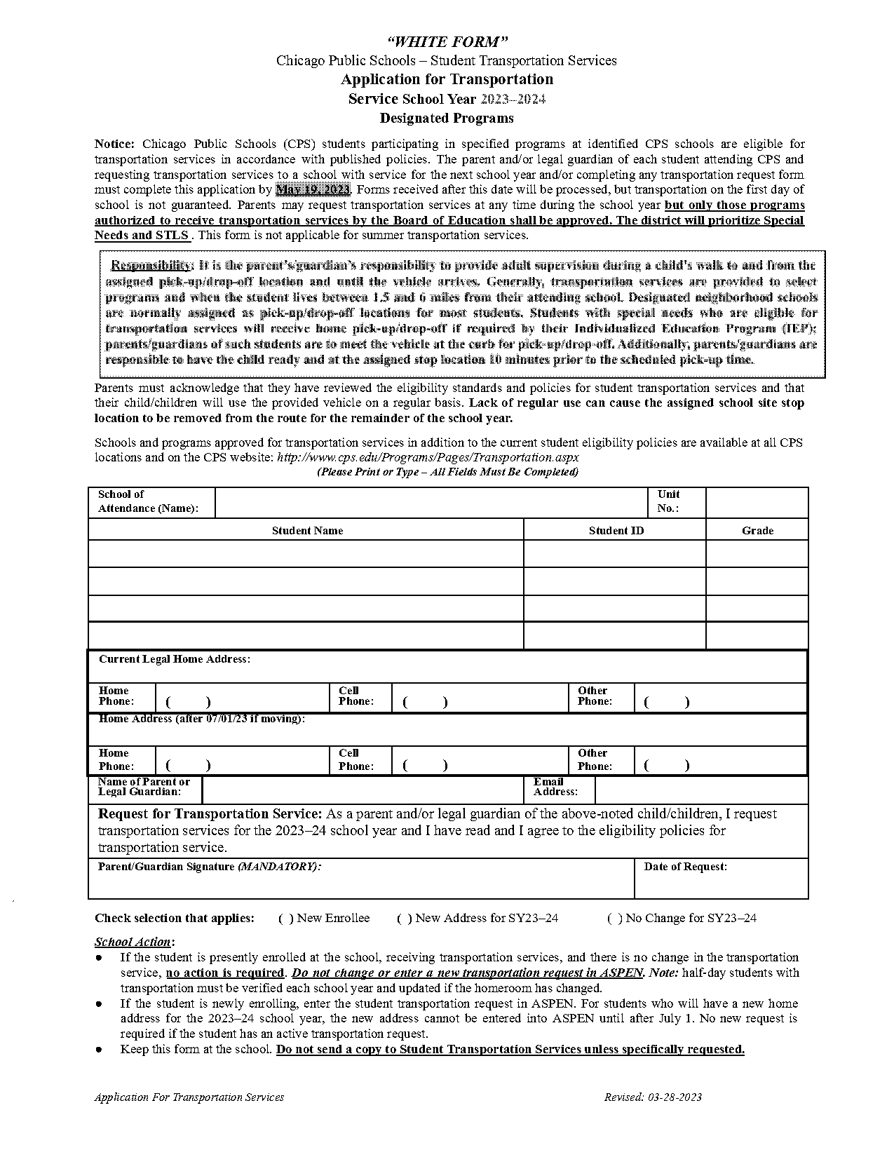 application for cancel school bus facility