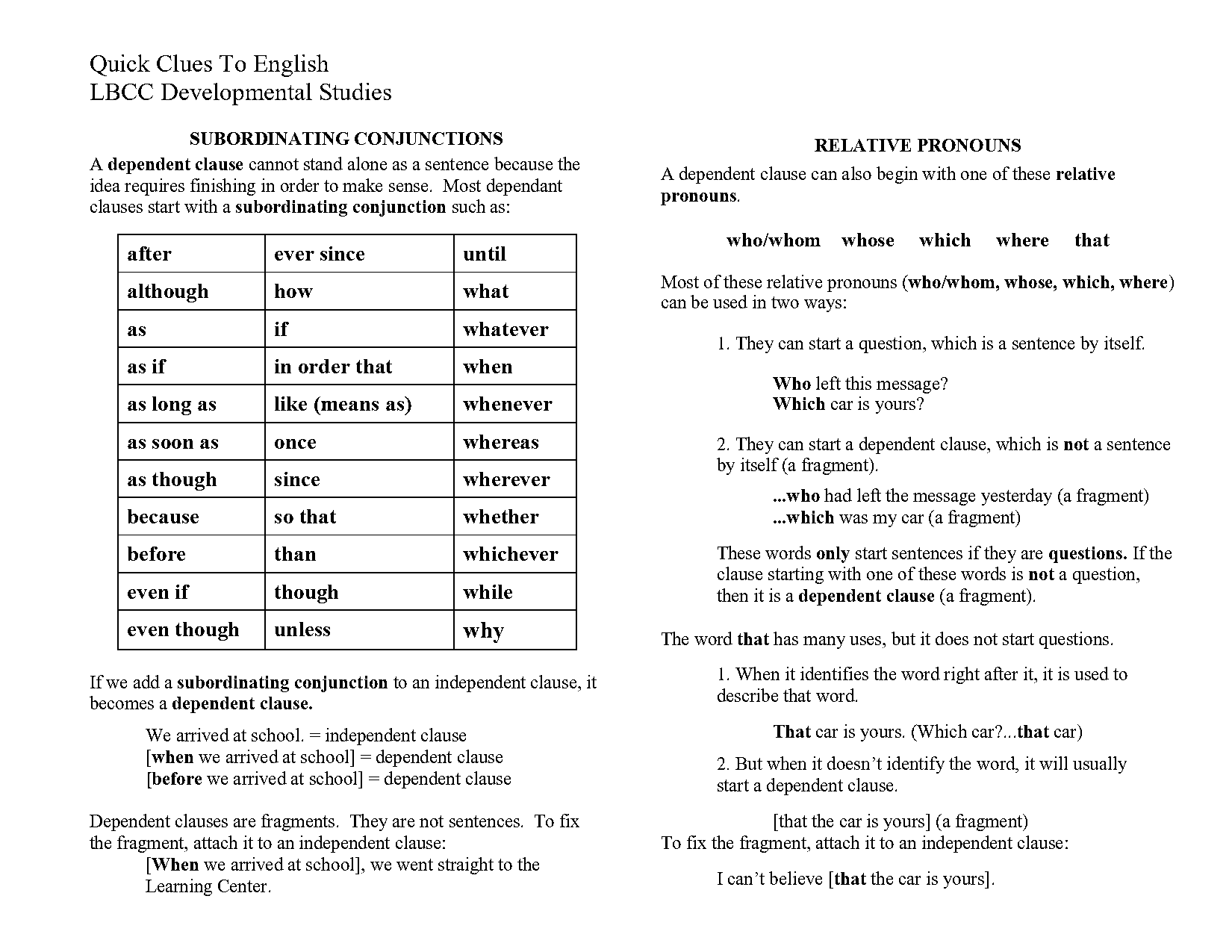 what dependent clauses start with