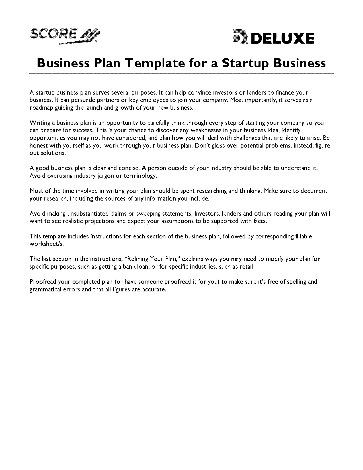 finance template for business plan