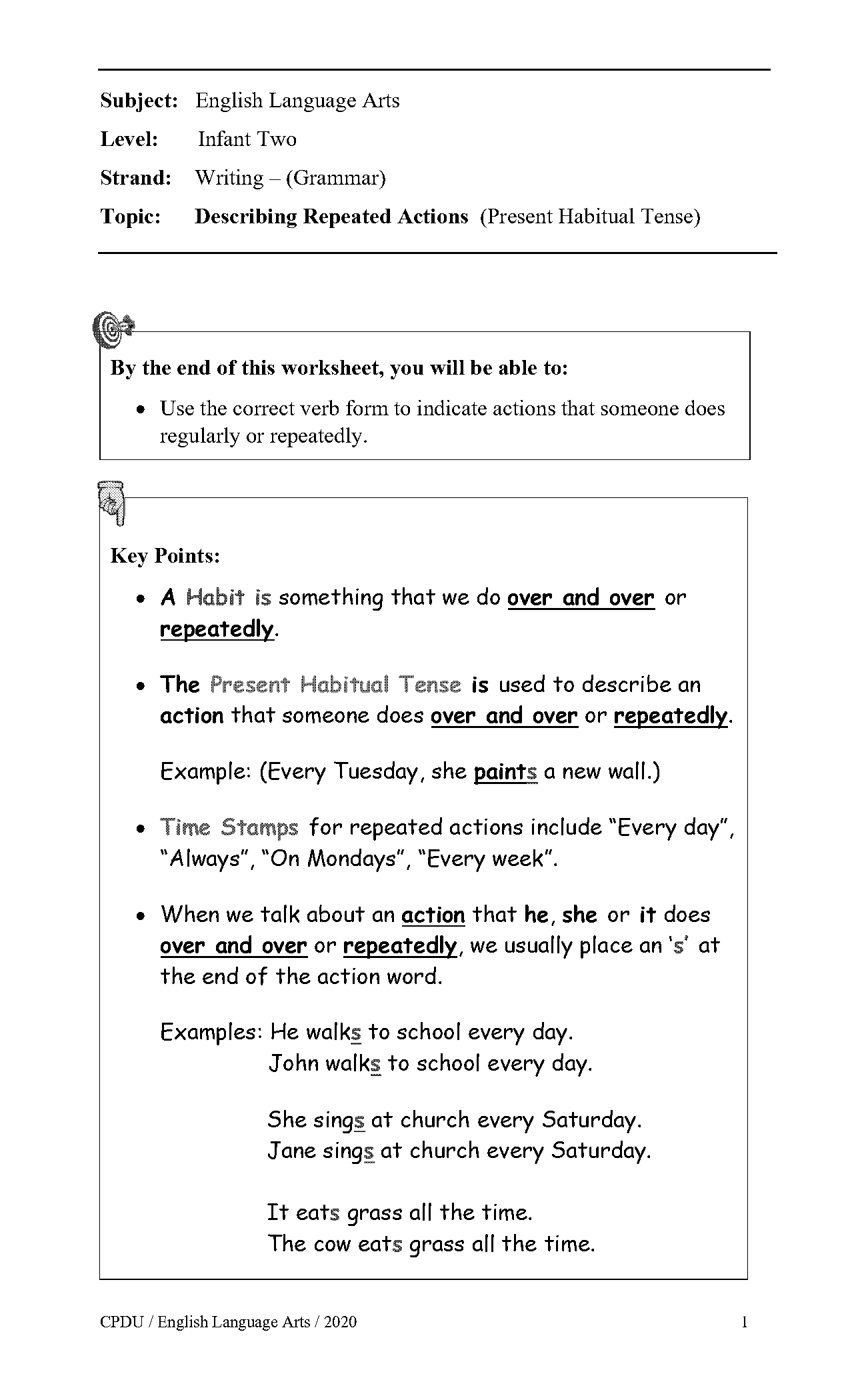 habitual action using the present simple tense