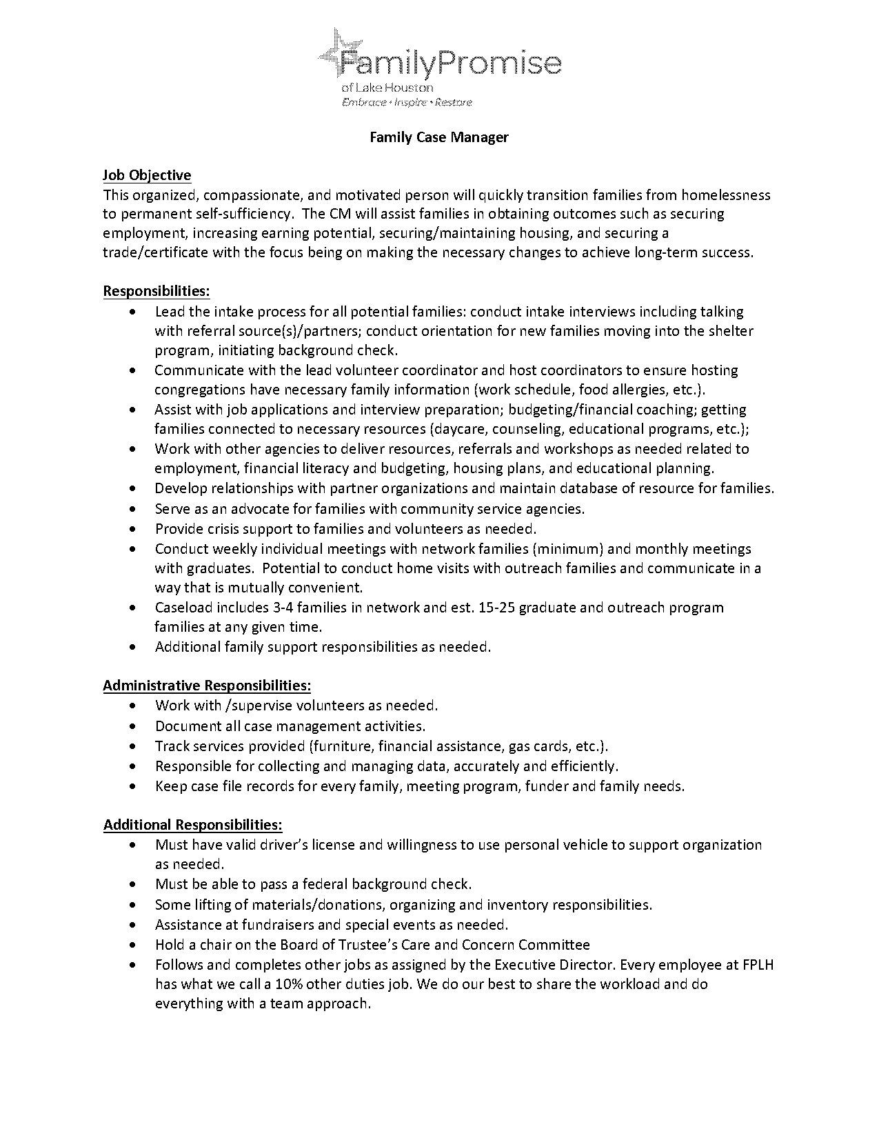 resume objective case manager