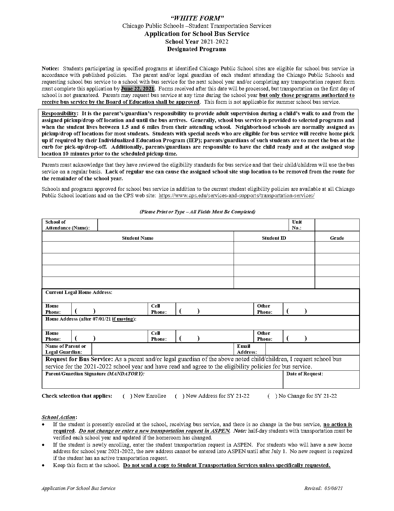 application for cancel school bus facility