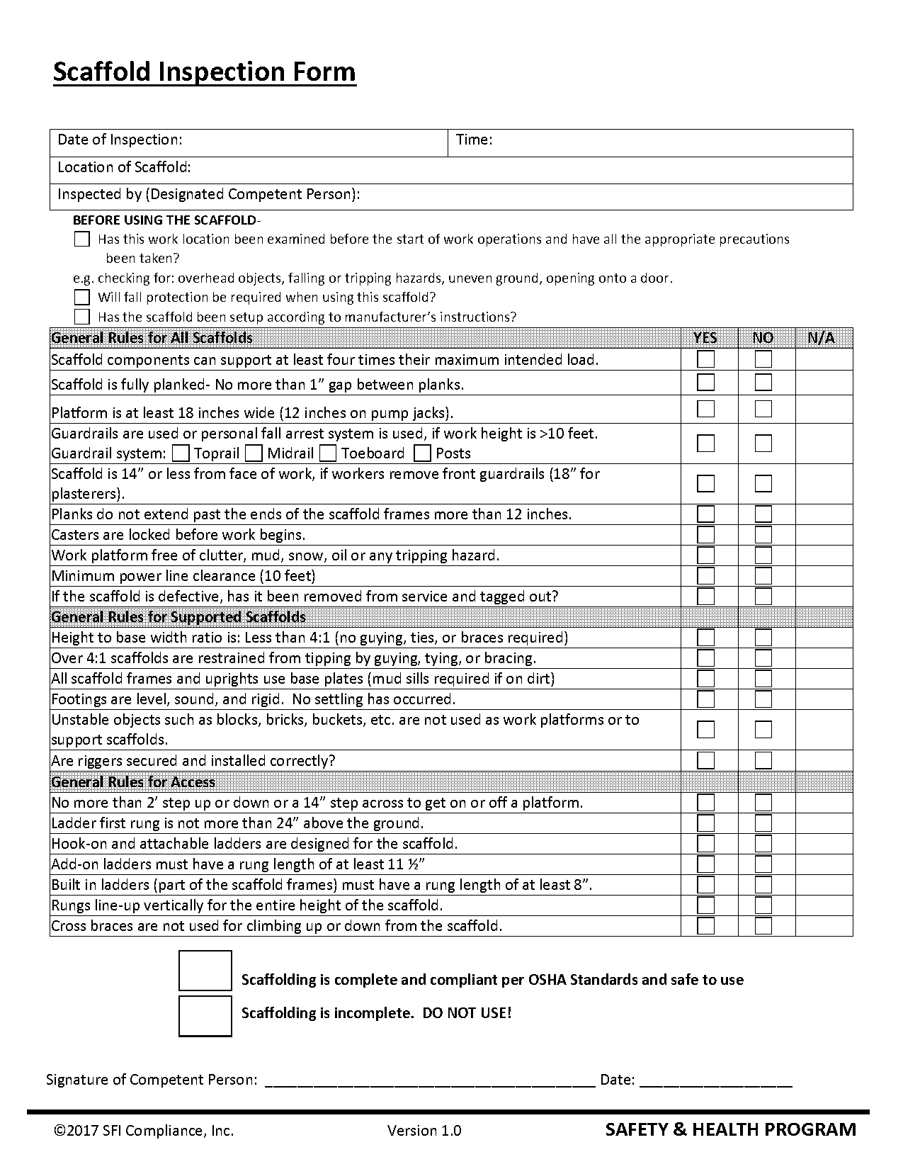 osha scaffold safety checklist